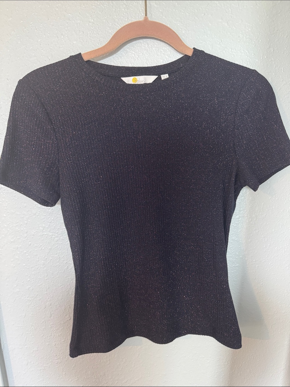 Boden Navy and RiseGold Sparkle Short-Sleeve Knit Top